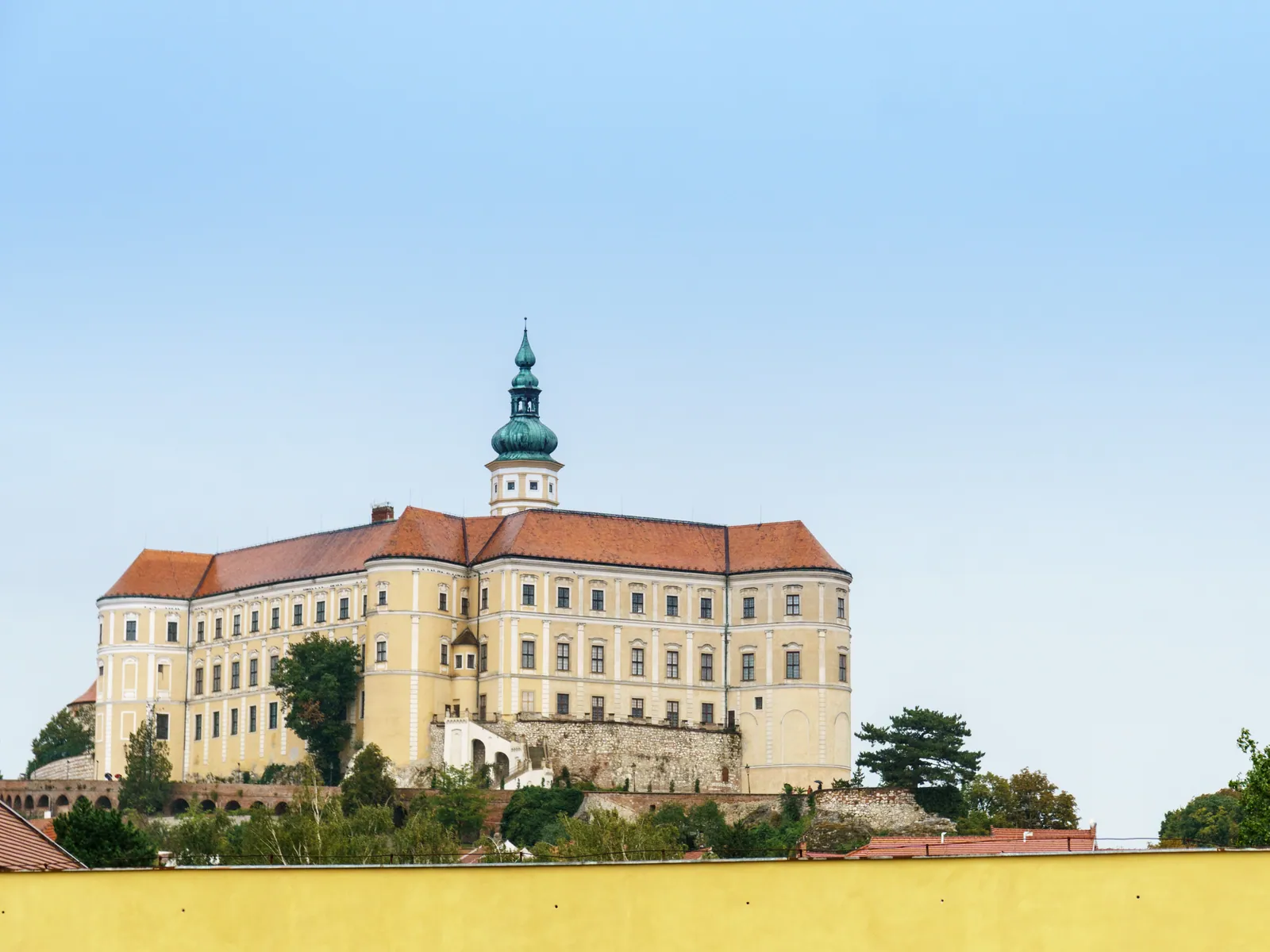 Mikulov Castle rising above the town’s rooftops in South Moravia.